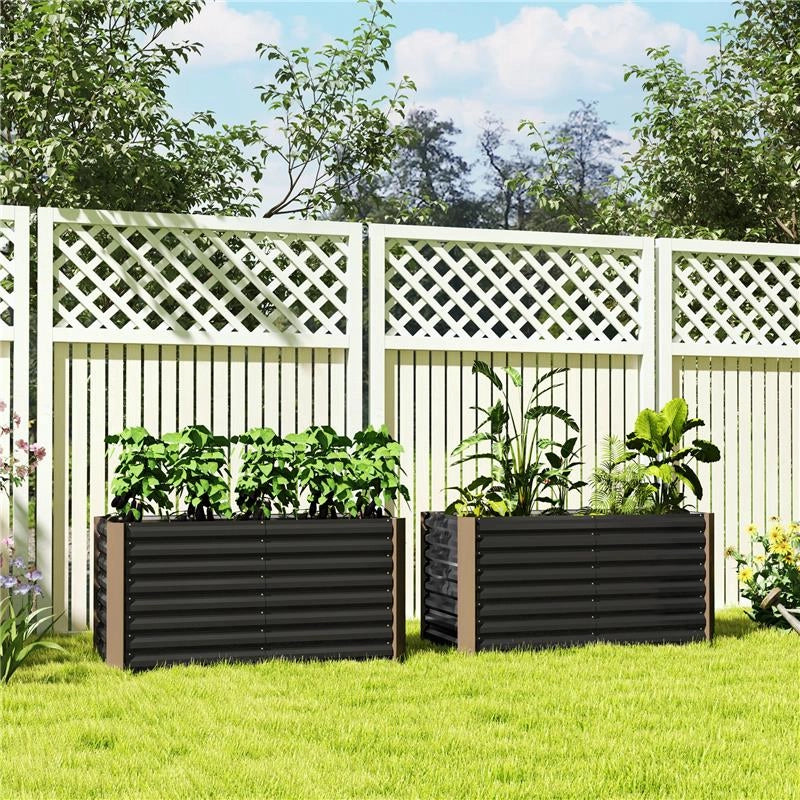 AIUOLA RIALZATA SET 2 PEZZI RETTANGOLARI SENZA FONDO IN ACCIAIO ZINCATO 120X60X60 CM GRIGIO SCURO