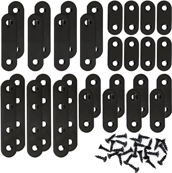 30 pezzi 4 misure piastra piatta maniglione nero piastra di riparazione - maniglione angolare maniglioni connettore riparazione - giuntura di fissaggio con 72 viti - per tavole di mobile in legno.