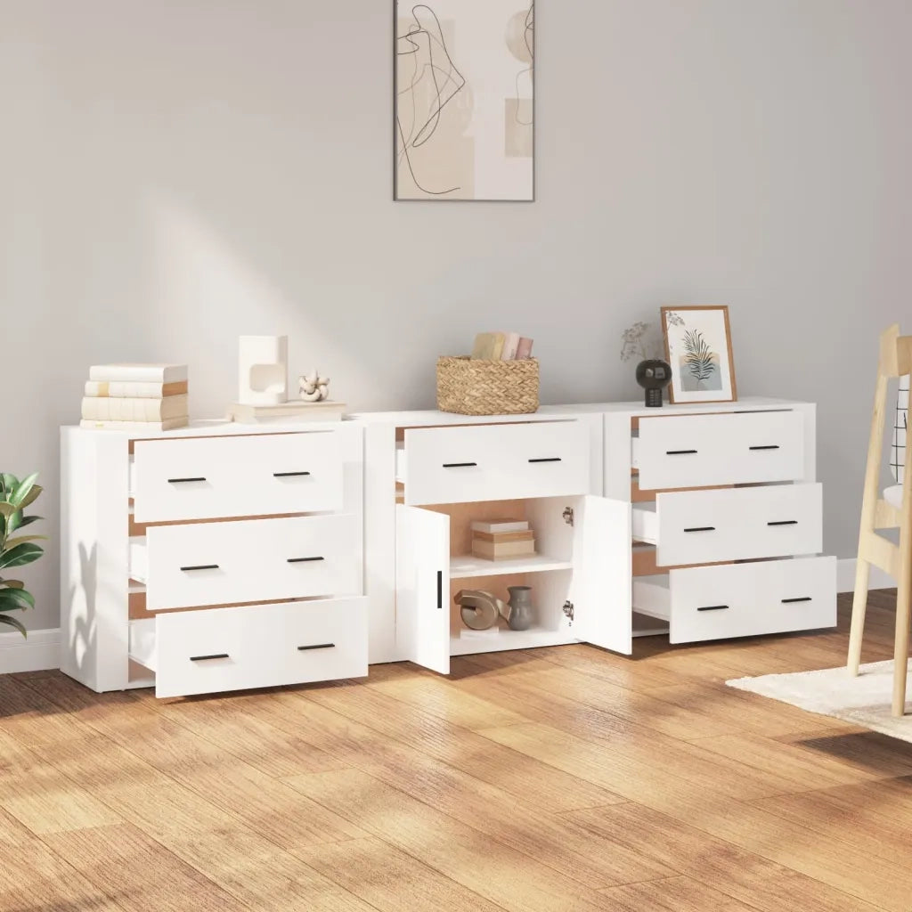 Credenze 3 pz | Madia | Buffet da pranzo | Armadio da pranzo Bianco in Legno Multistrato