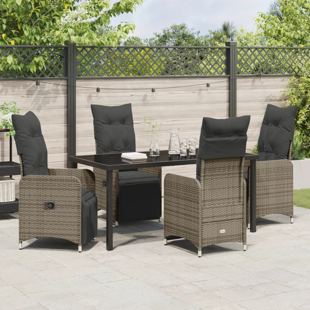 Set da Pranzo da Giardino 5 Pezzi con Cuscini Grigio Polyrattan