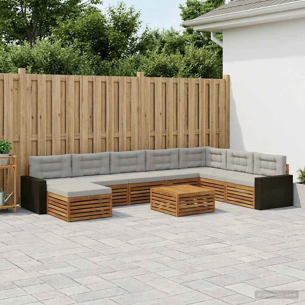 Set di divani da esterno 9 pz Naturale e Grigio Chiaro 3383754