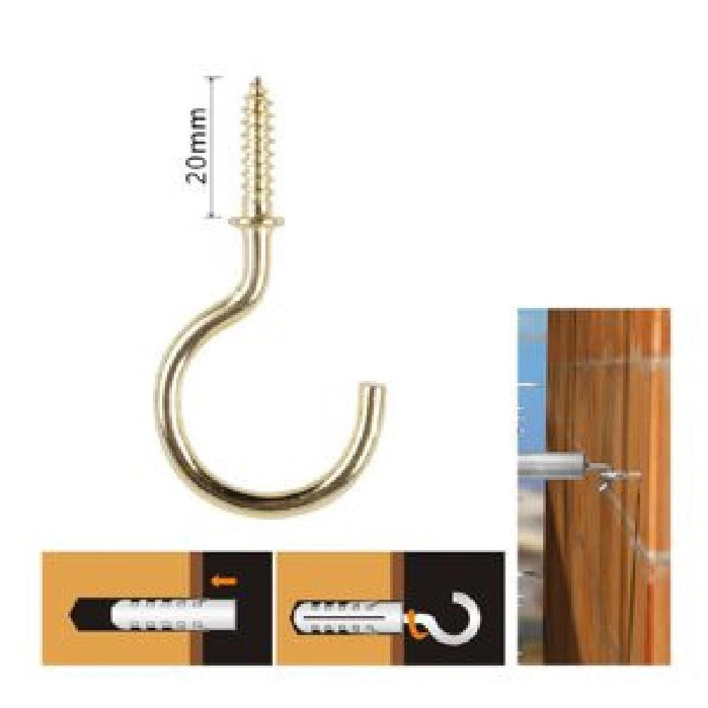 Trade Shop - Set 16 Pezzi Vite A Gancio 3/4" 20 Mm Viti Autofilettanti Dorate Per Legno 90808 -
