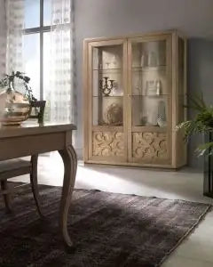 Vetrina cristalliera moderna mod Eva in legno di frassino color naturale
