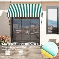 Tenda da Sole 2x1.2 m con Supporti Regolabili e Manovella, in Alluminio, Metallo e Poliestere, Verde e Bianco