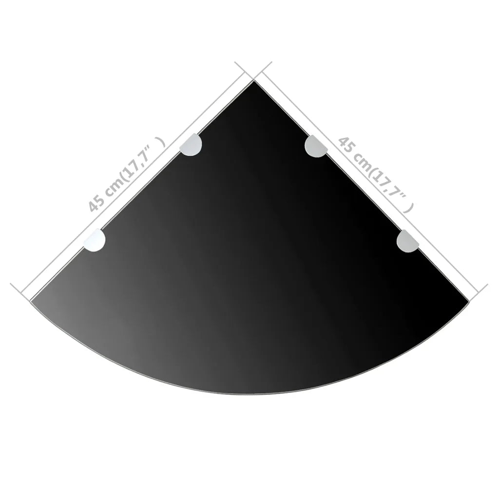 Mensola | Ripiano | Scaffale Angolare con Supporti Cromati Vetro Nero 45x45 cm