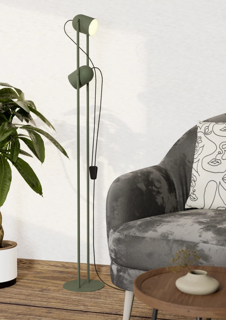 Piantana Industrial Minimal Tilston Acciaio Verde 2 Luci E14 Ip20