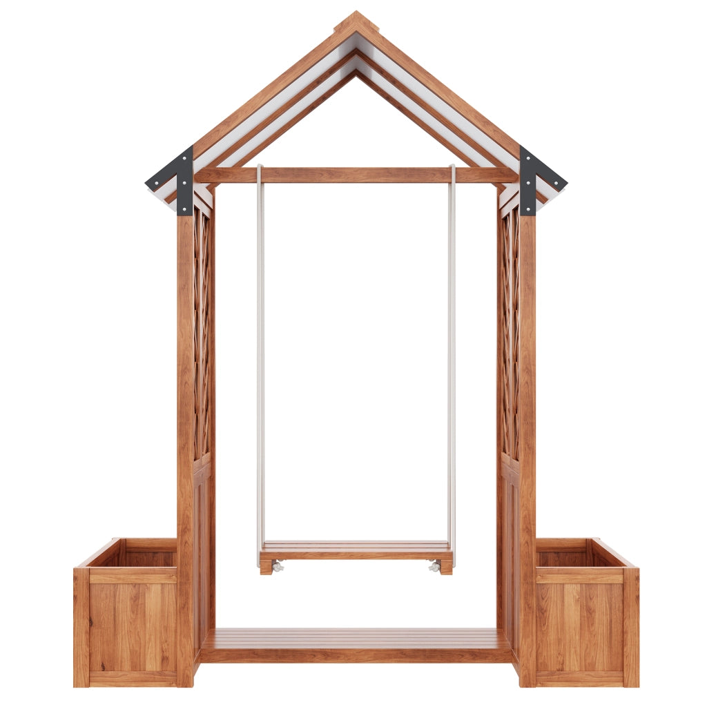 FIORIERA con spalliera e altalena 163x142x70 cm legno massello marrone