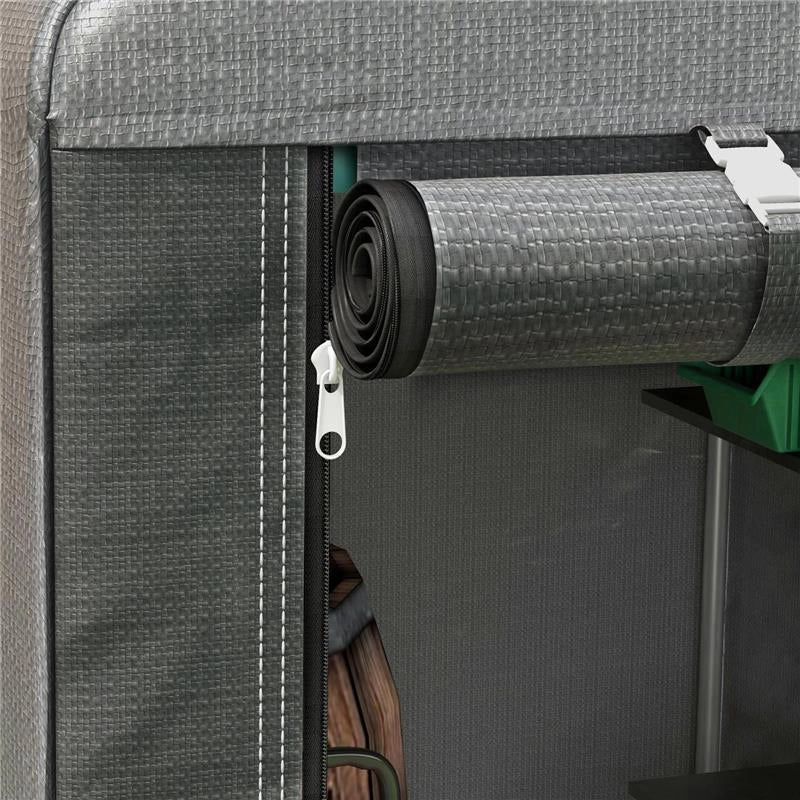 CAPANNO ATTREZZI ANTI UV CON INGRESSO A ZIP, IN ACCIAIO ZINCATO E TESSUTO PE,120X179X165 CM, GRIGIO SCURO