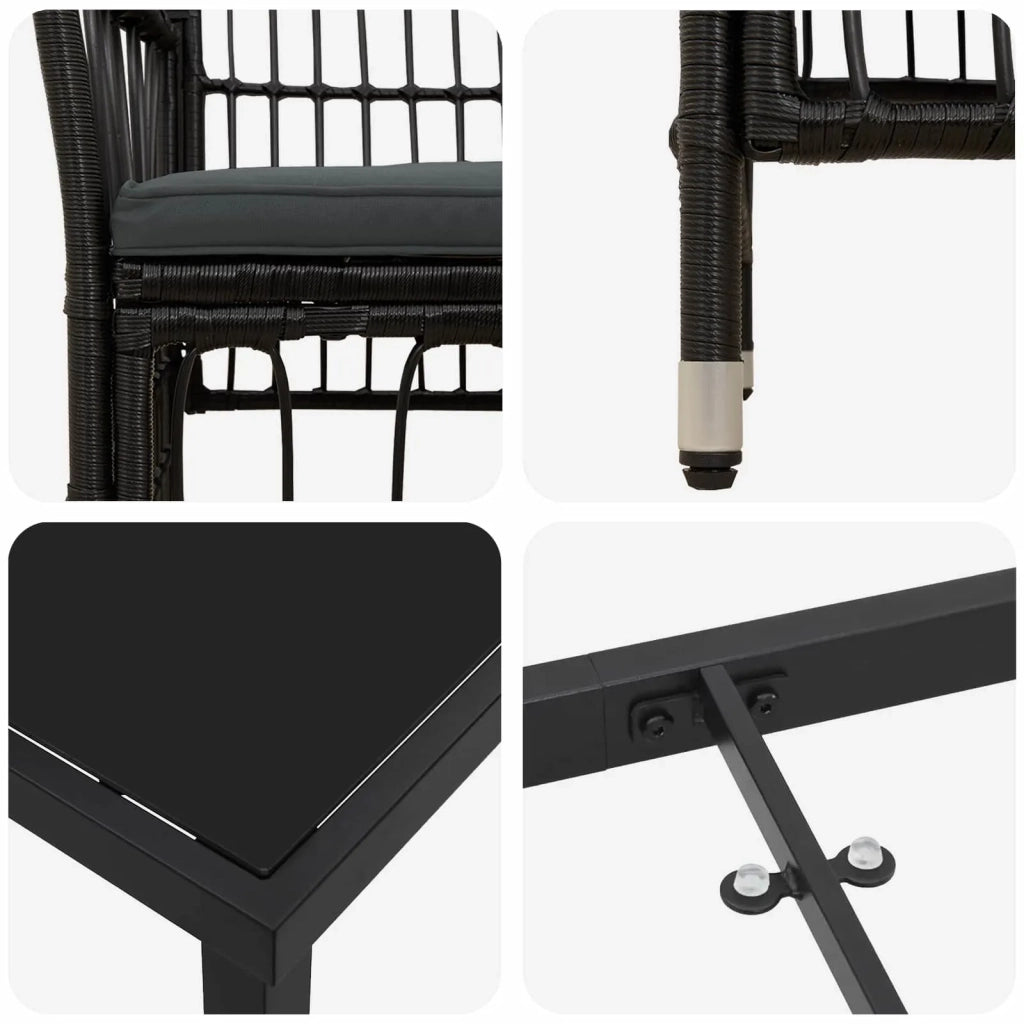 Set da pranzo per esterni 5 pz Nero polyrattan 3448912