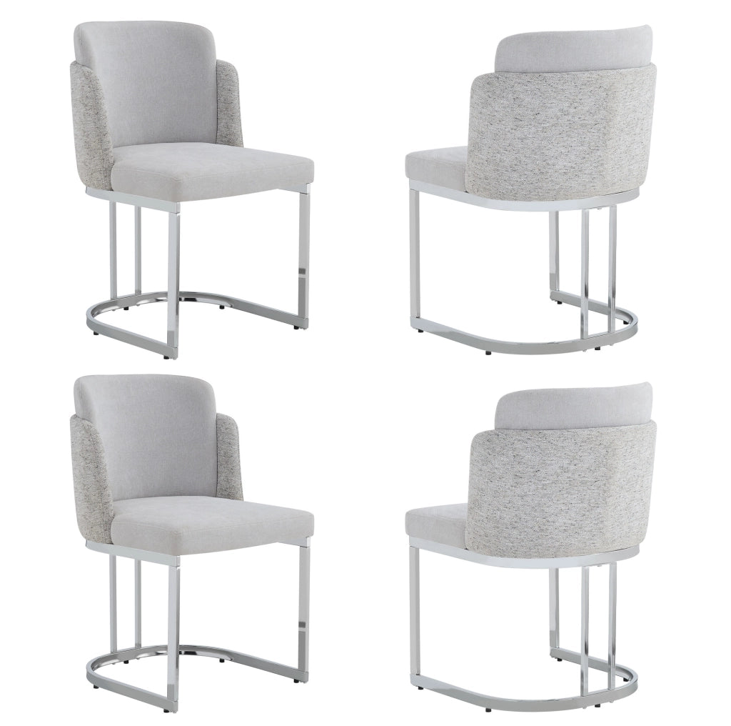 Set di 4 sedie da pranzo in ciniglia grigia con gambe in metallo argento
