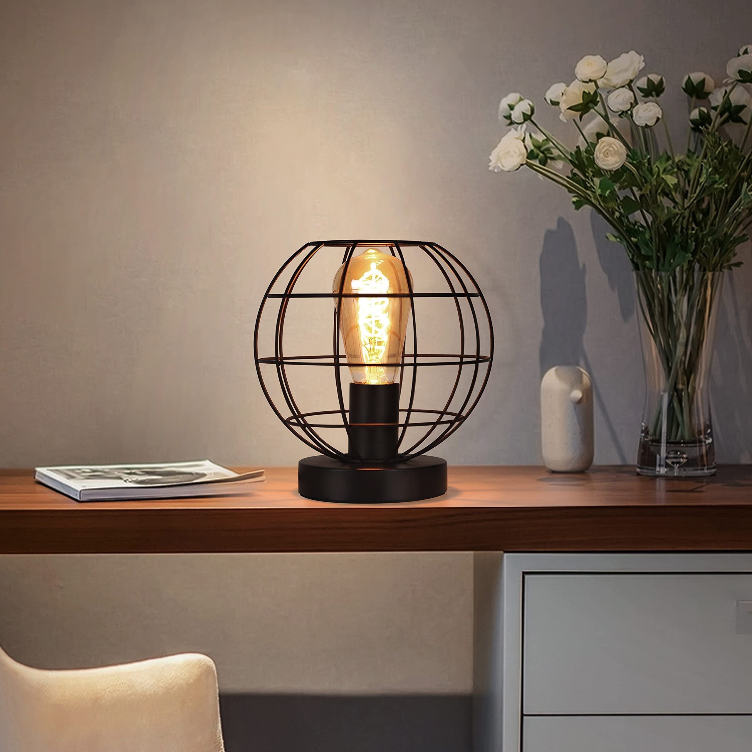 ZMH Lampada da tavolo retrò nera industriale metallo comodino E27 decorazione senza lampadina