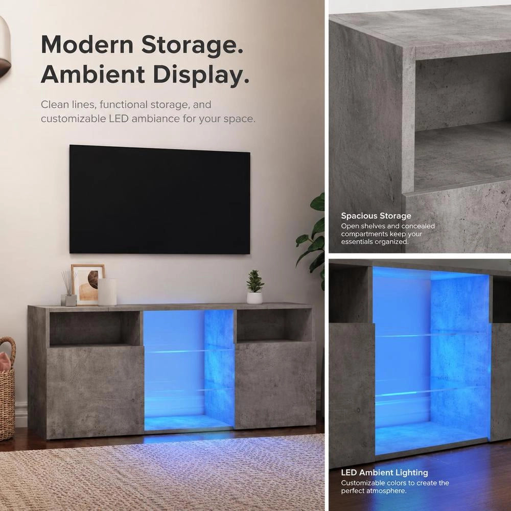 TV Cabinet With LED Lights, Concrete Grey, 120 X 30 X 50 Cm