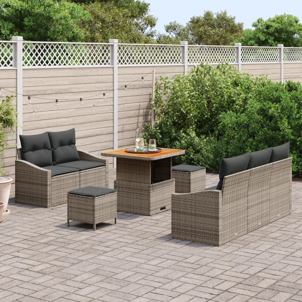 Set Divano Giardino 8 Pezzi con Cuscini Grigio Rattan Sintetico Acacia