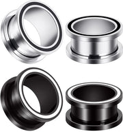 Set di Tunnel Oculare in Acciaio Inossidabile 316L - Ipersensibilità Ridotta - Nero/Argento - Chiusura a Viti - 10 mm / 25 mm