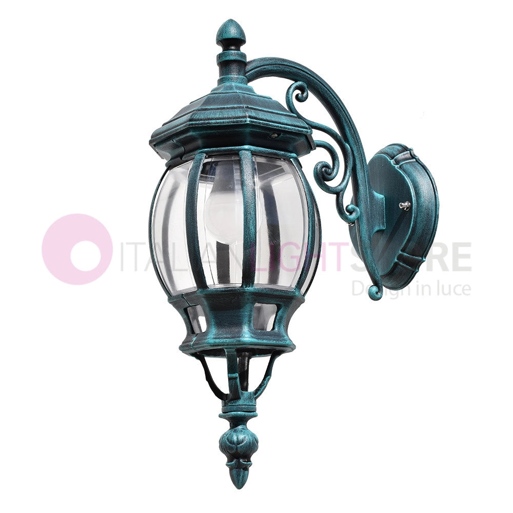 ENEA Applique Lanterna a Parete in Alluminio Applique per Esterno Classica NERO-VERDE GARDENLIGHT