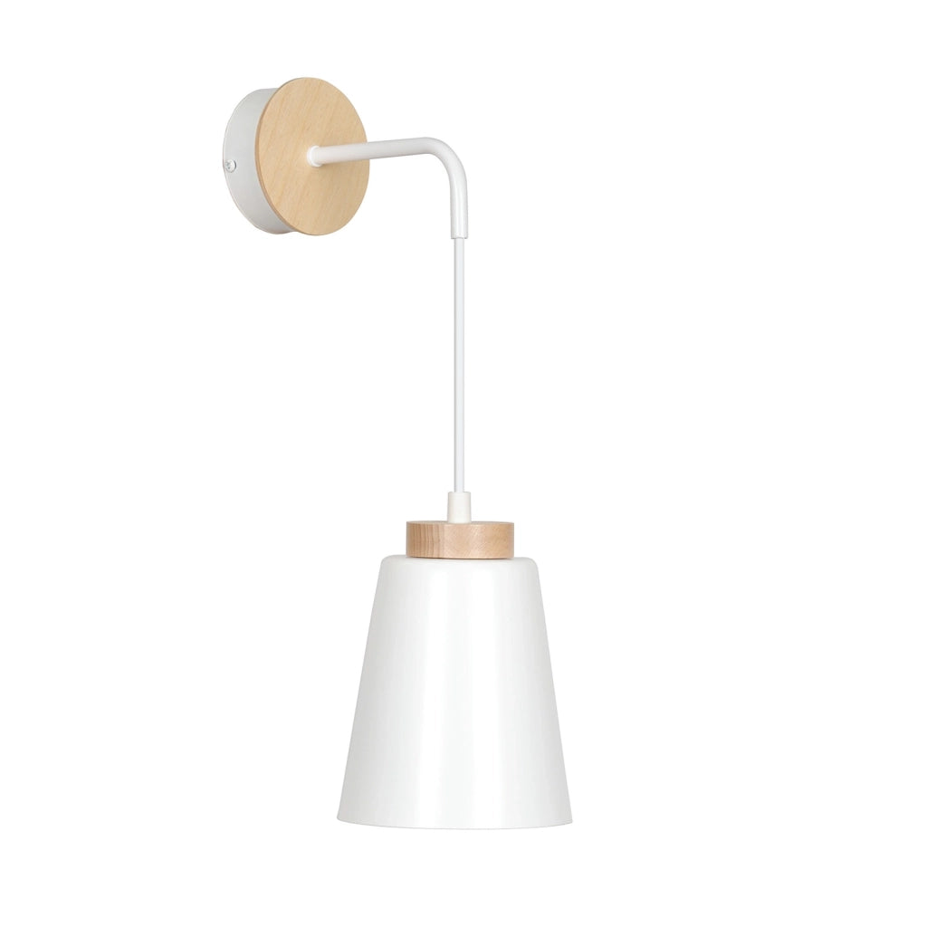 Applique 1 Luce Lancillotto A Cono In Acciaio Bianco E Legno Naturale