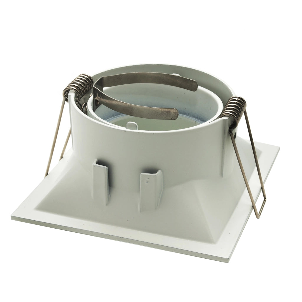 Porta faretto quadrato bianco orientabile foro incasso soffitto cartongesso 80mm luce GU10 GU5.3