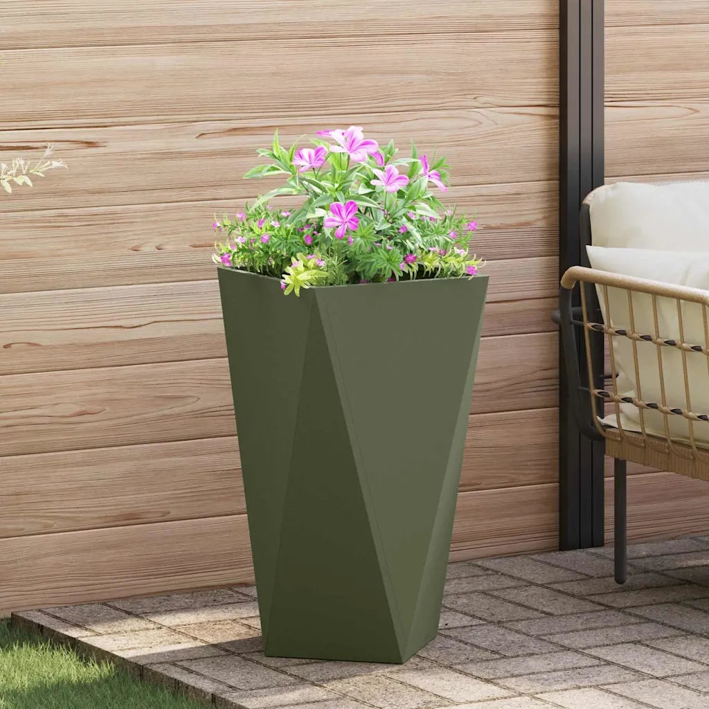 Fioriera | Cassetta per fiori | Vaso Verde oliva 40 x 40 x 75 cm Acciaio