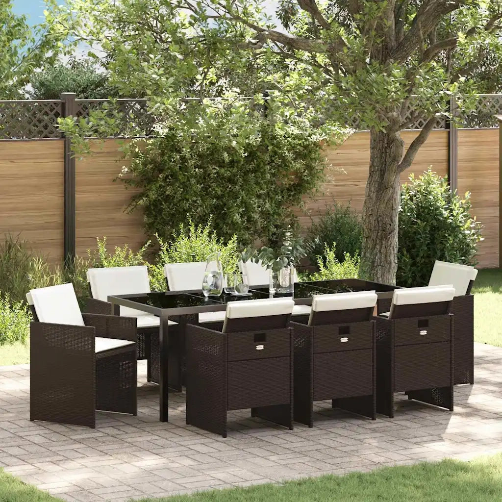 Set da Pranzo per Giardino con cuscino 9 pcs Marrone polyrattan 3379955