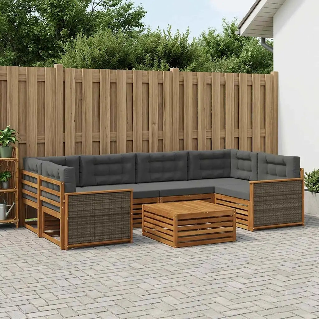 Set di divani da esterno con cuscino 7 pcs Naturale e Antracite