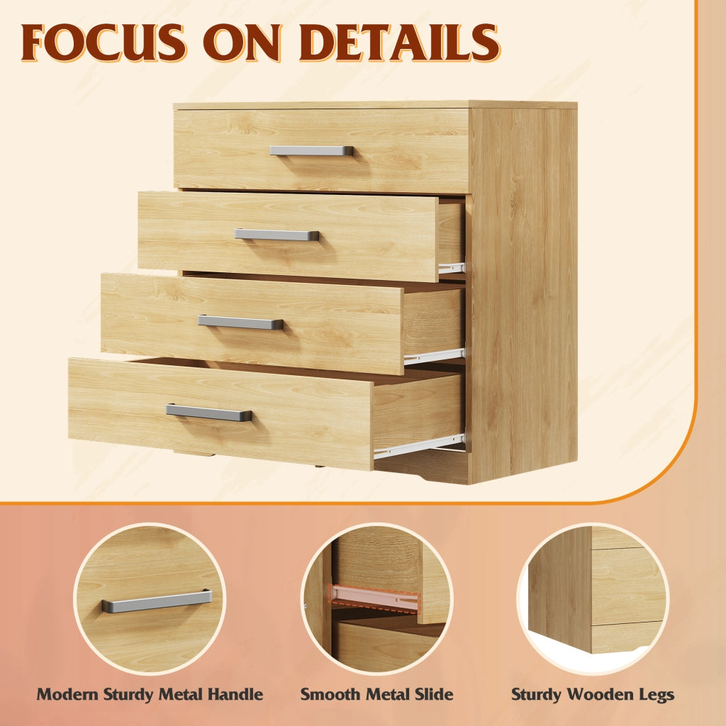 Cassettiera 4 Cassetti con Maniglie in Metallo ¨C Zephmum ¨C Effetto Rovere 60x40x