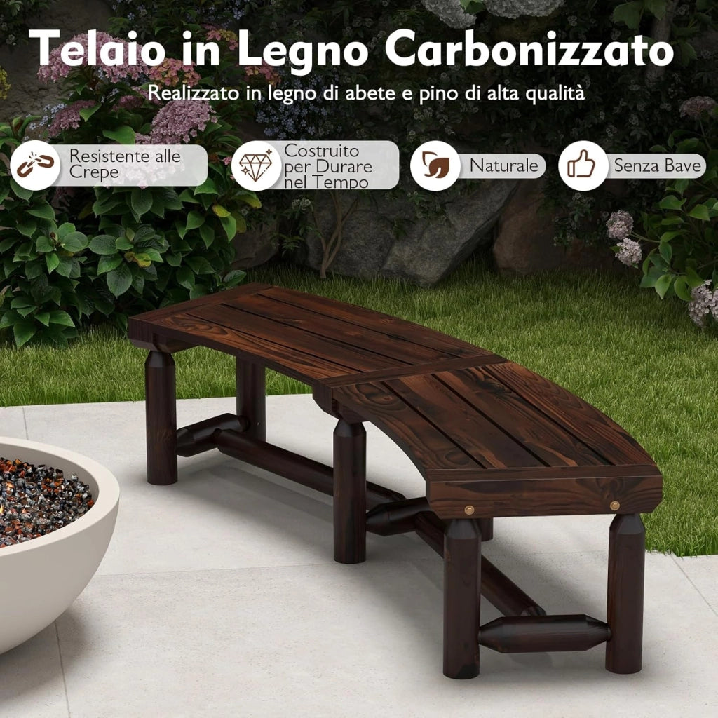 Panchina da Esterno in Legno per 2-3 Persone, Portata 325 kg, Panca Curva con Sedile Ampio e a Doghe, Panchina da Balcone, Giardino e Cortile (Marrone)