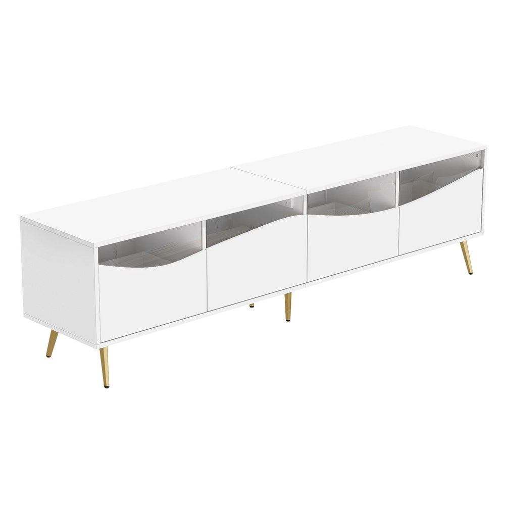 Mobile TV con LED ¨C Xylo ¨C Bianco, Vetro, Metallo Dorato, 180x40x50 cm