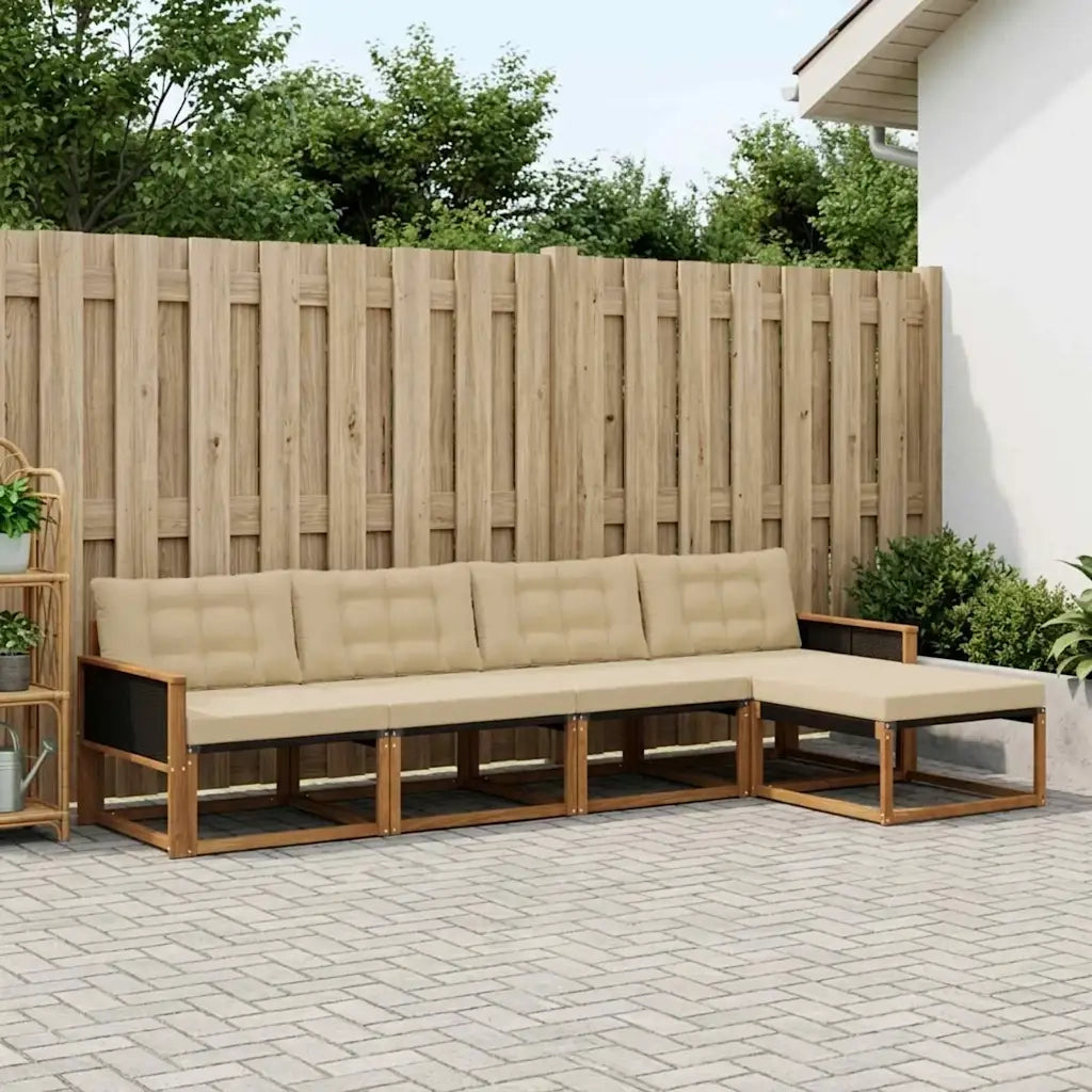 Set di divani da esterno con cuscino 5 pcs Naturale e Beige