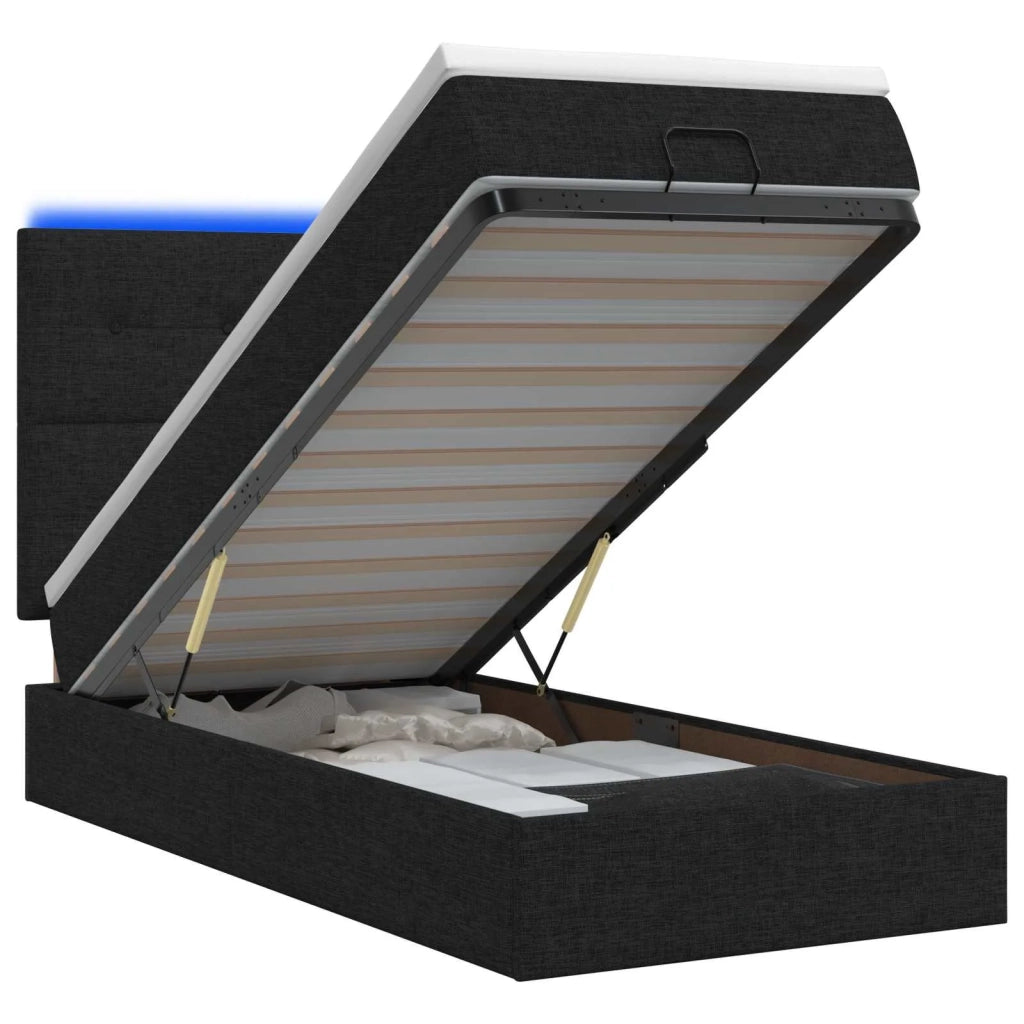 Letto Ottomano con Materasso e LED Nero 100 x 200 cm Tessuto 3458050