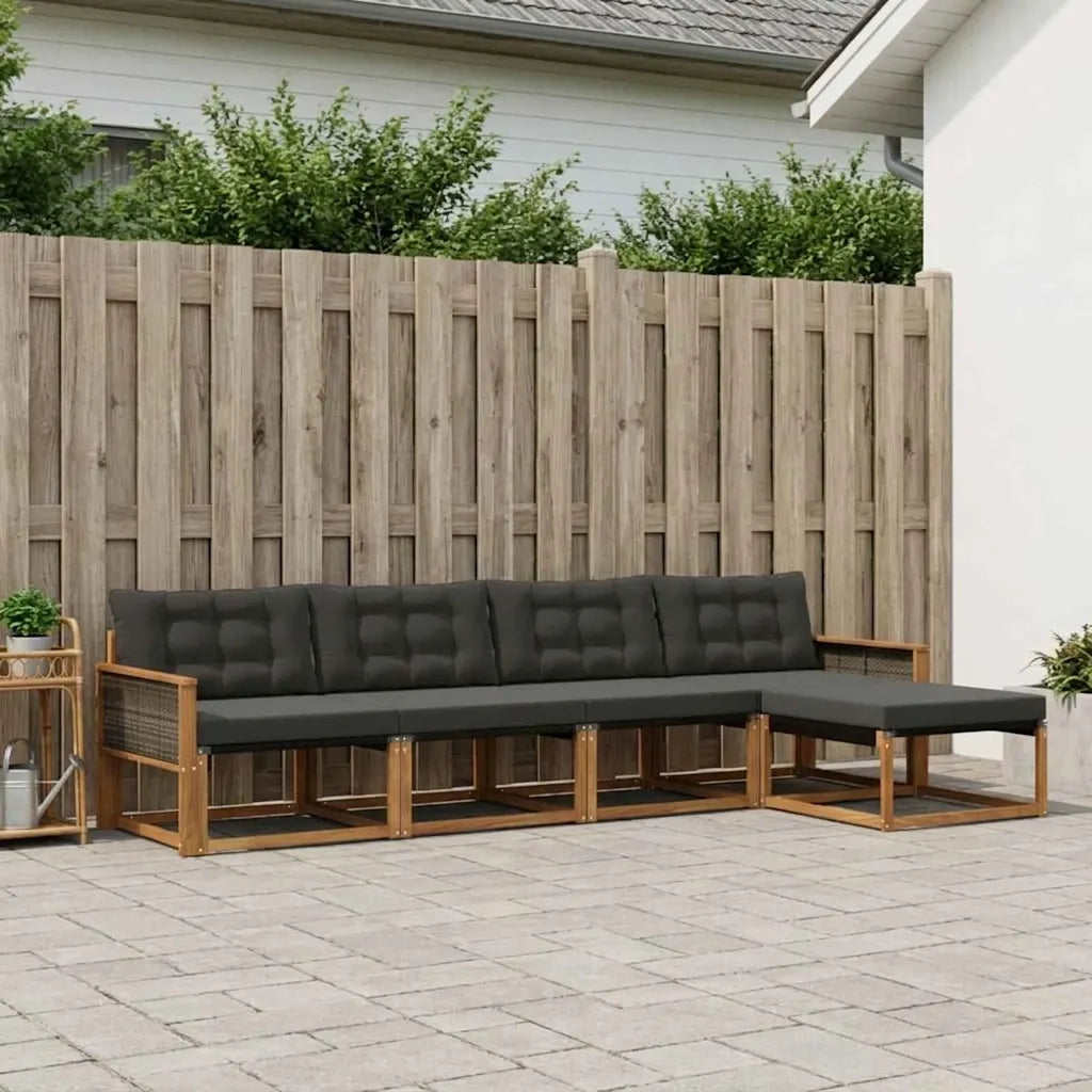 Set di divani da esterno con cuscino 6 pcs Naturale e Nero 3381372