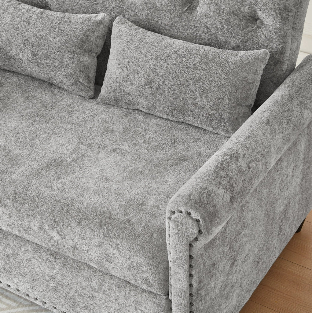 Divano letto 3 in 1 con schienale regolabile; chenille grigio