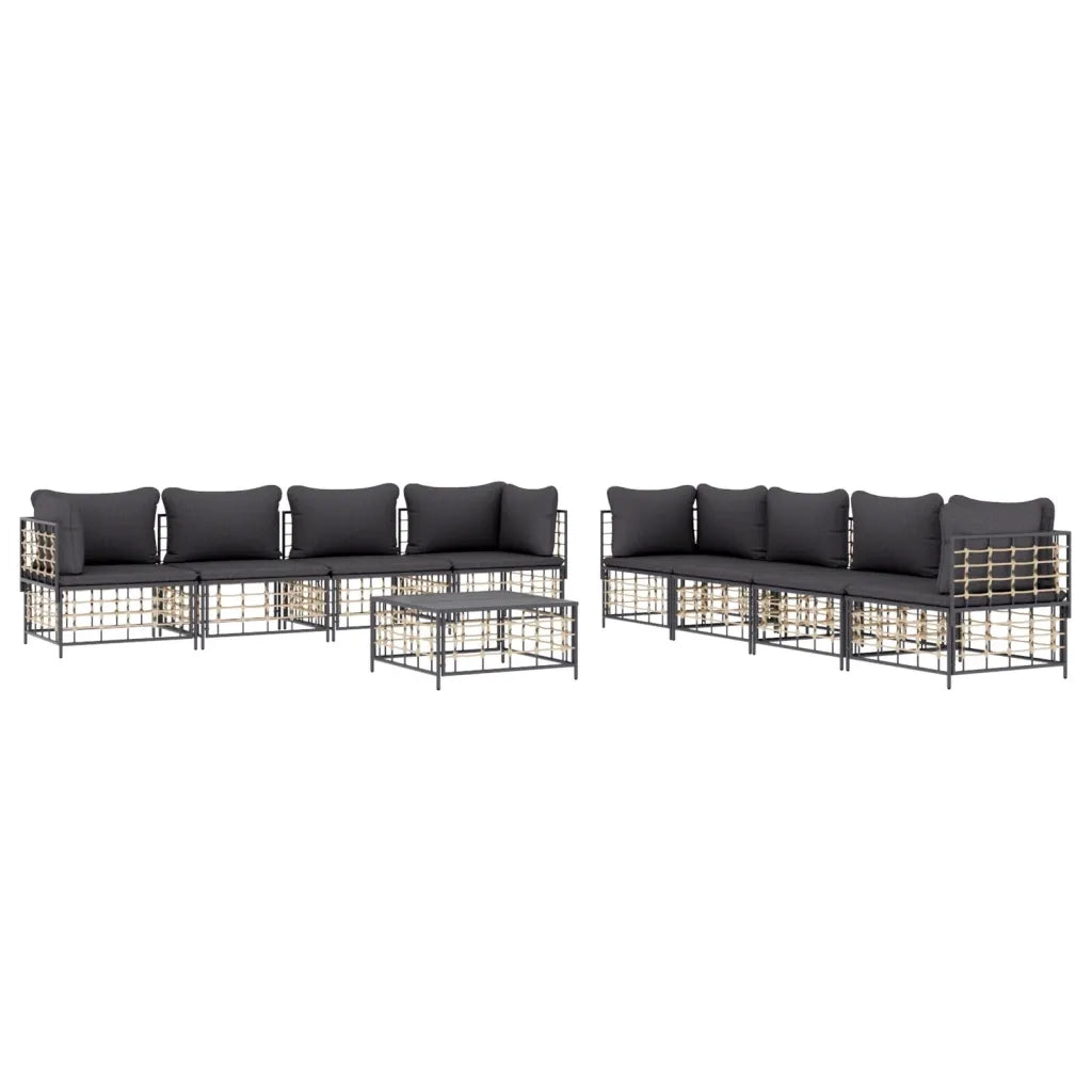 Set Divani da Giardino 9 pz con Cuscini Antracite in Polyrattan 3186709