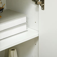 Credenza Moderna Mobile Basso 90x32x80 cm con 3 Cassetti e 2 Armadietti in Truciolato e Legno Bianco