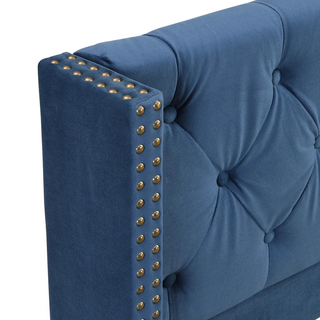 Letto Singolo 90 x 200 cm; 1 Posto con Testiera Imbottita e Piedi in Legno; senza Materasso; Velluto Blu
