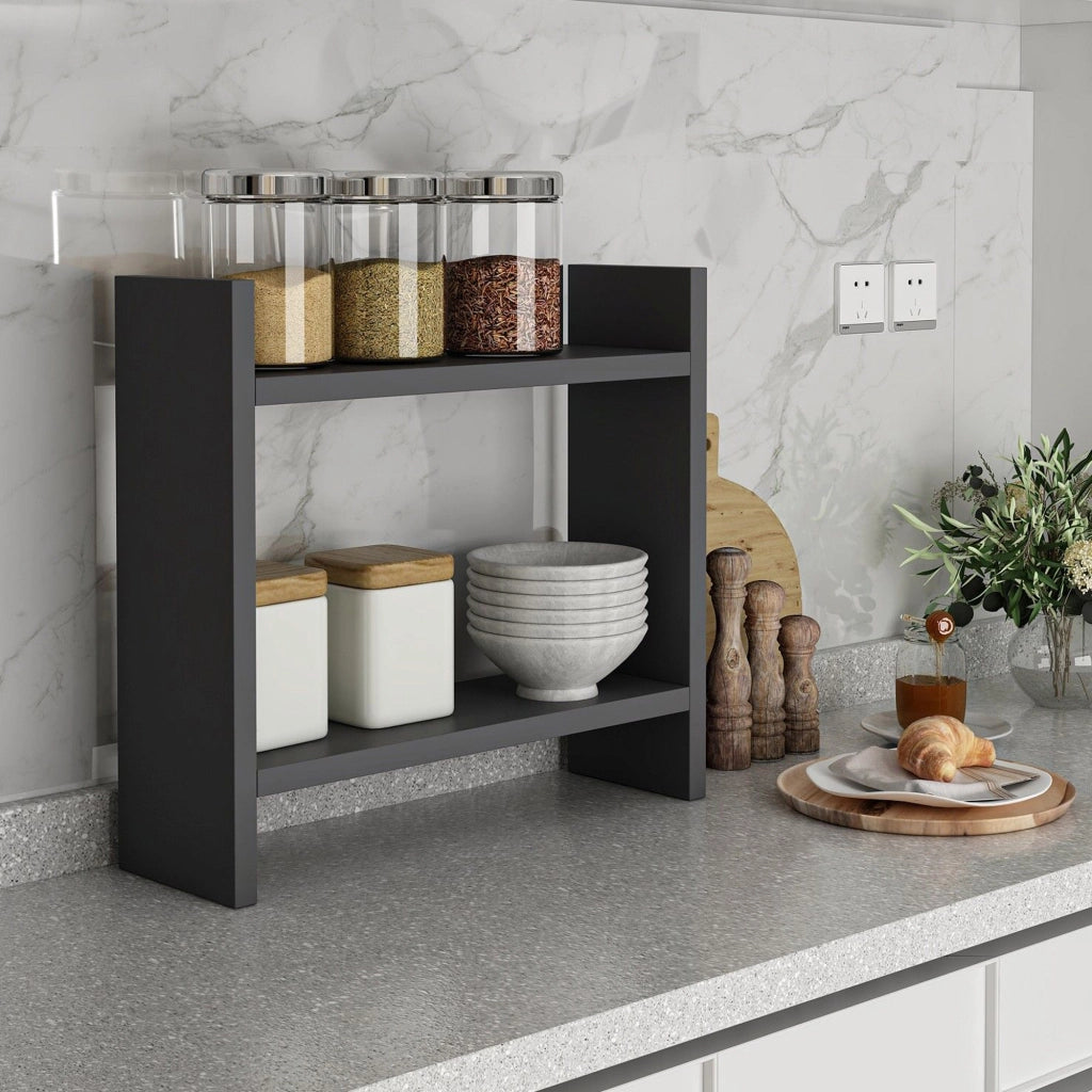 Morfasso, Mensola 2 Ripiani, 34x10x30h cm Nero Antracite