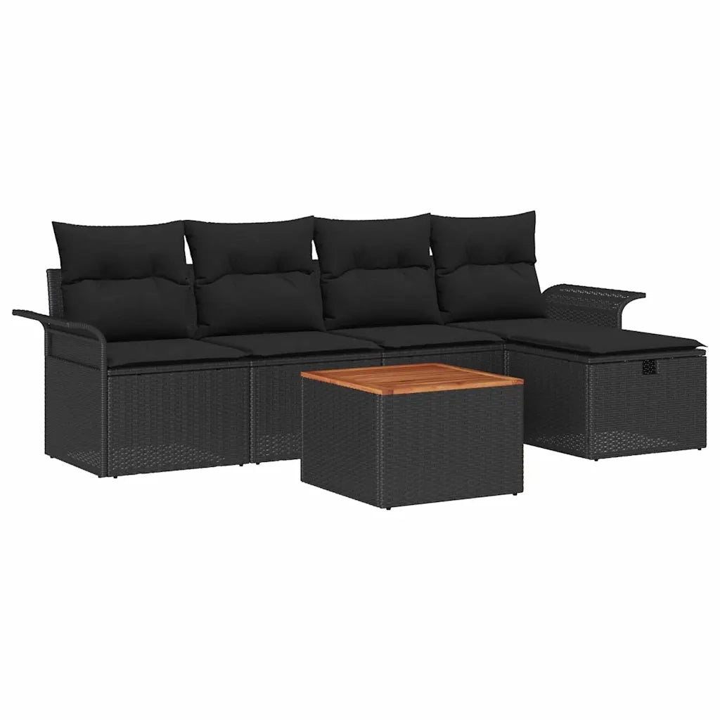 Set Divano da Giardino con cuscino 6 pcs Nero polyrattan