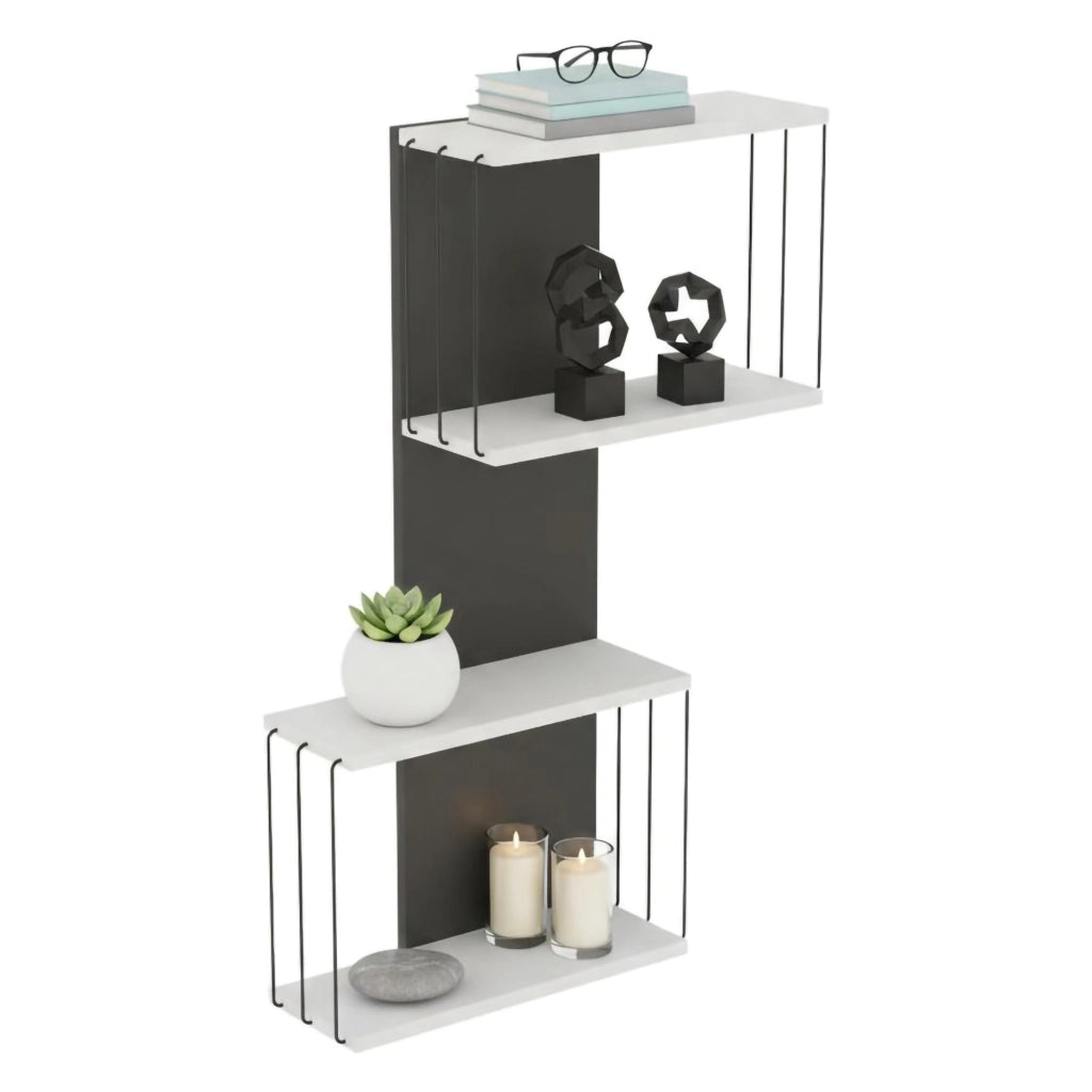 Mensola Gerolama, Scaffale, Ripiano a muro, Scaffalatura multiuso, 65x19h96 cm, Bianco e Antracite