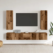 Mobili TV a Parete 5 pz-Credenza per TV sospesa Legno Antico in Legno Multistrato