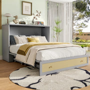DESMIU Letto combinato 2 posti con cassetto, USB e presa, 140 × 200 cm, senza materasso, MDF, grigio