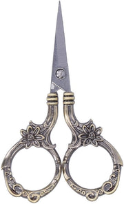 Schaar per tessuto con disegno floreale - Borduromacchina - Scatto per tessuto - Arneso ergonomico - Acciaio inossidabile - Scatto per tessuto con disegno floreale