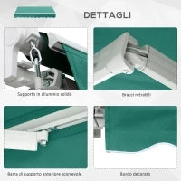 Tenda da Sole Avvolgibile a Caduta con Manovella, in Alluminio e Poliestere, 3x2.5m, Verde Scuro