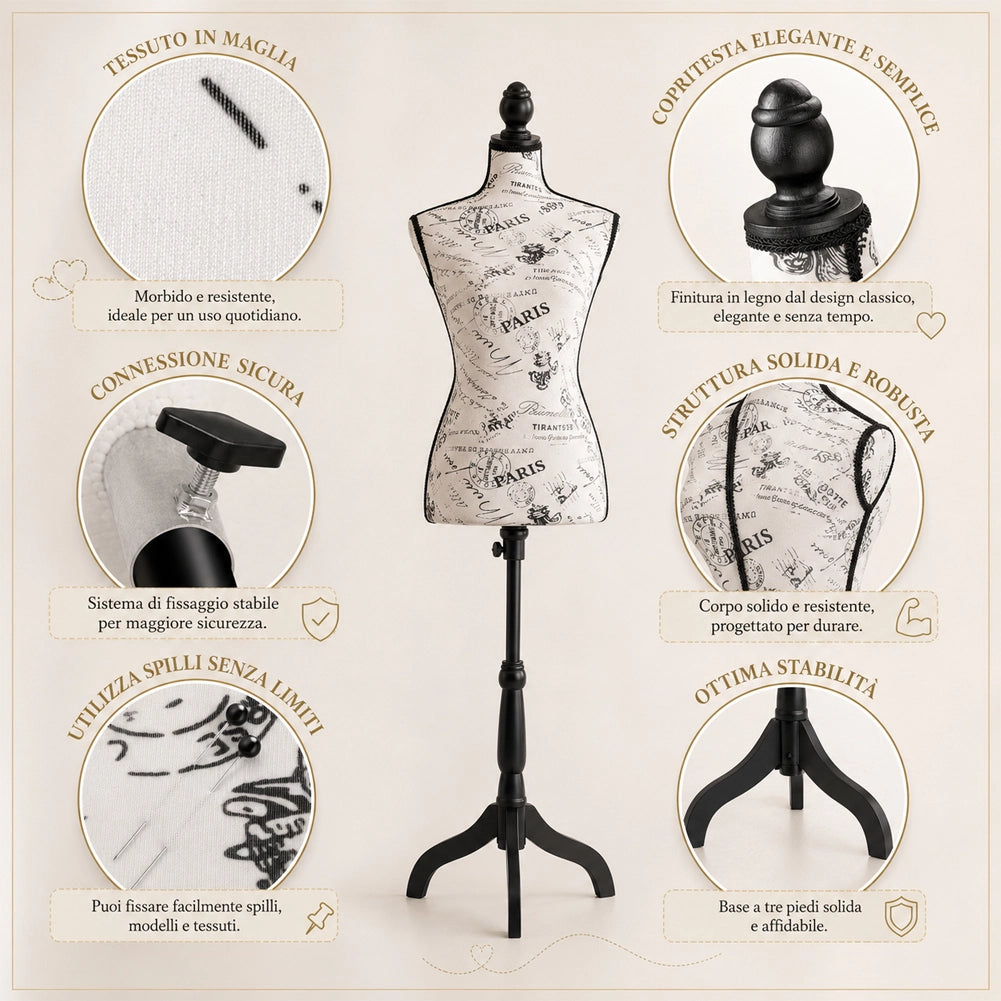 Manichino Sartoriale Femminile con 50 Spilli Modello Paris per Sartoria Donna