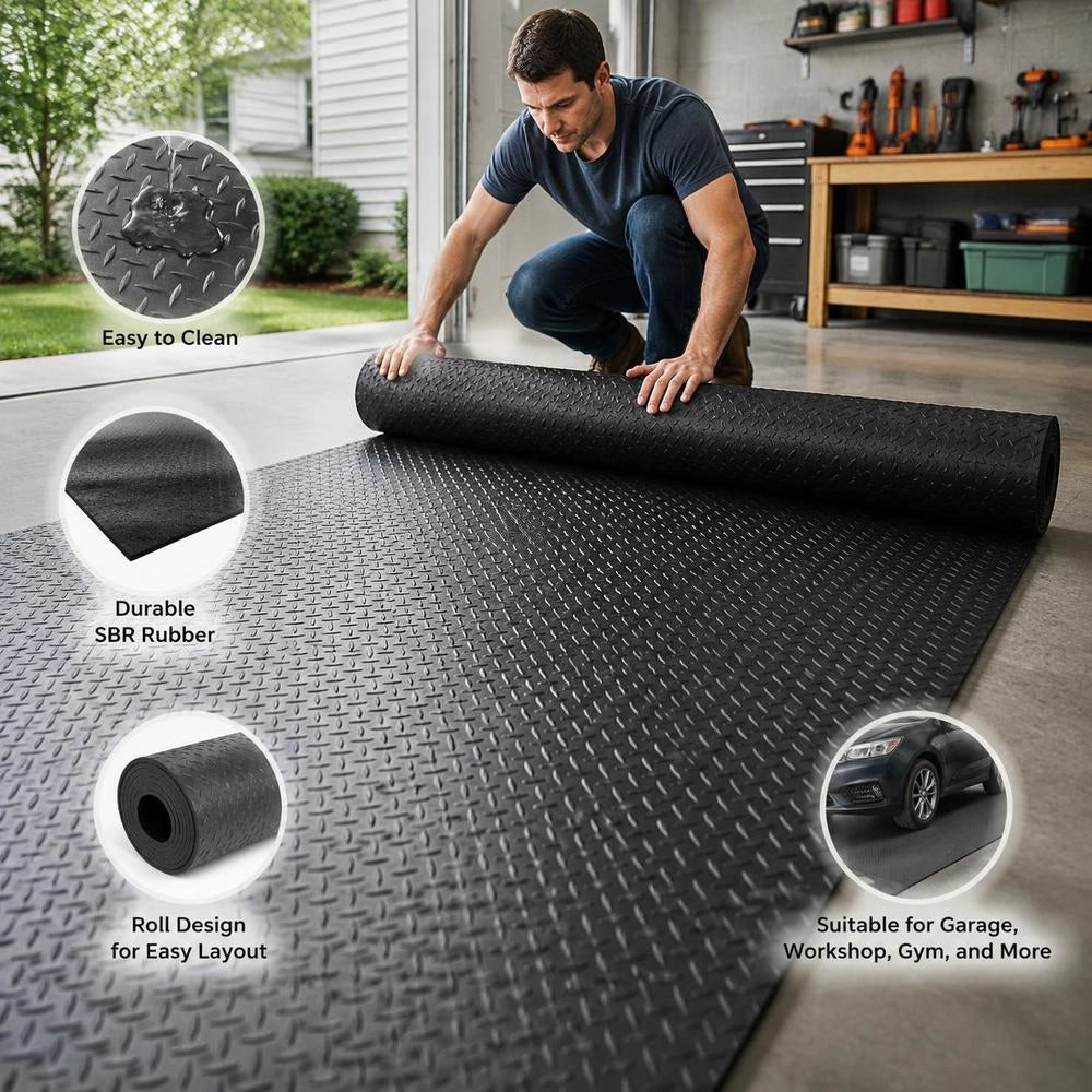 Rubber Mat 2465 X 1236 Mm, Floor Mat, SBR Rubber, Floor Covering, 3 Mm Thick, Studded Mat, Diamond Pattern, Anti-slip Floor Mat, Rubber Covering, Ideal For Garages, Warehouses, Gyms, Walkways
