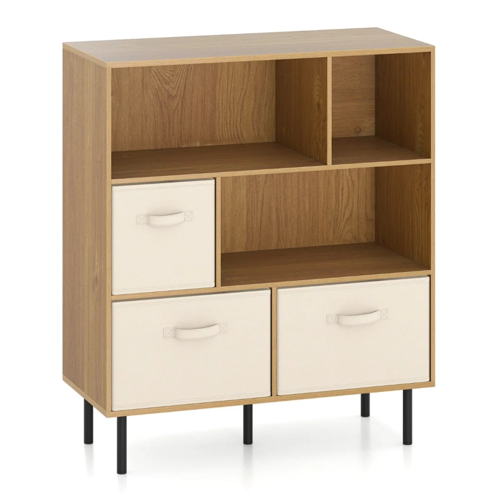 Libreria a 6 cubi 90 x 40 x 105 cm con 3 cassetti estraibili design moderno in legno naturale ingegnerizzato 20_0018570