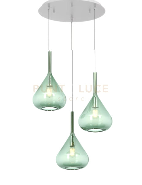 SOSPENSIONE BIANCO 3 LUCI TONDA VETRI VERDE 1177BI-S3 T-VE