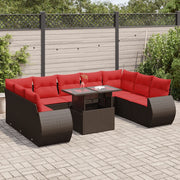 Set Divani Giardino 10 pz con Cuscini Polyrattan Marrone Acacia