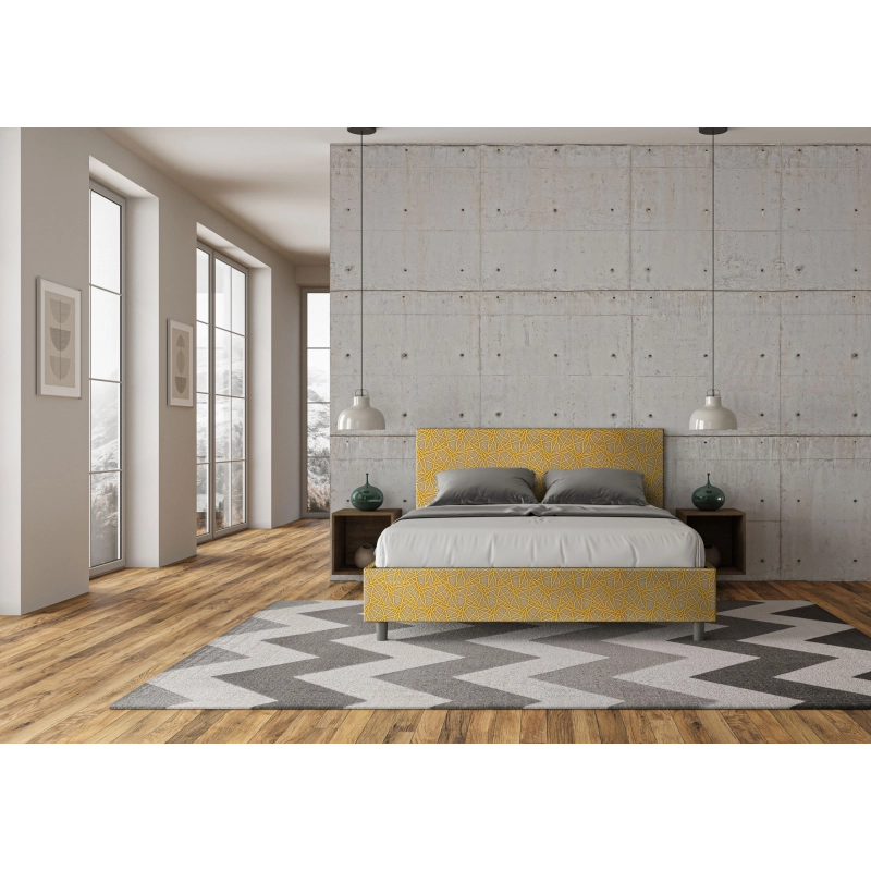 Letto imbottito Matrimoniale 160x200 cm tessuto Era Adele - Con rete,Giallo
