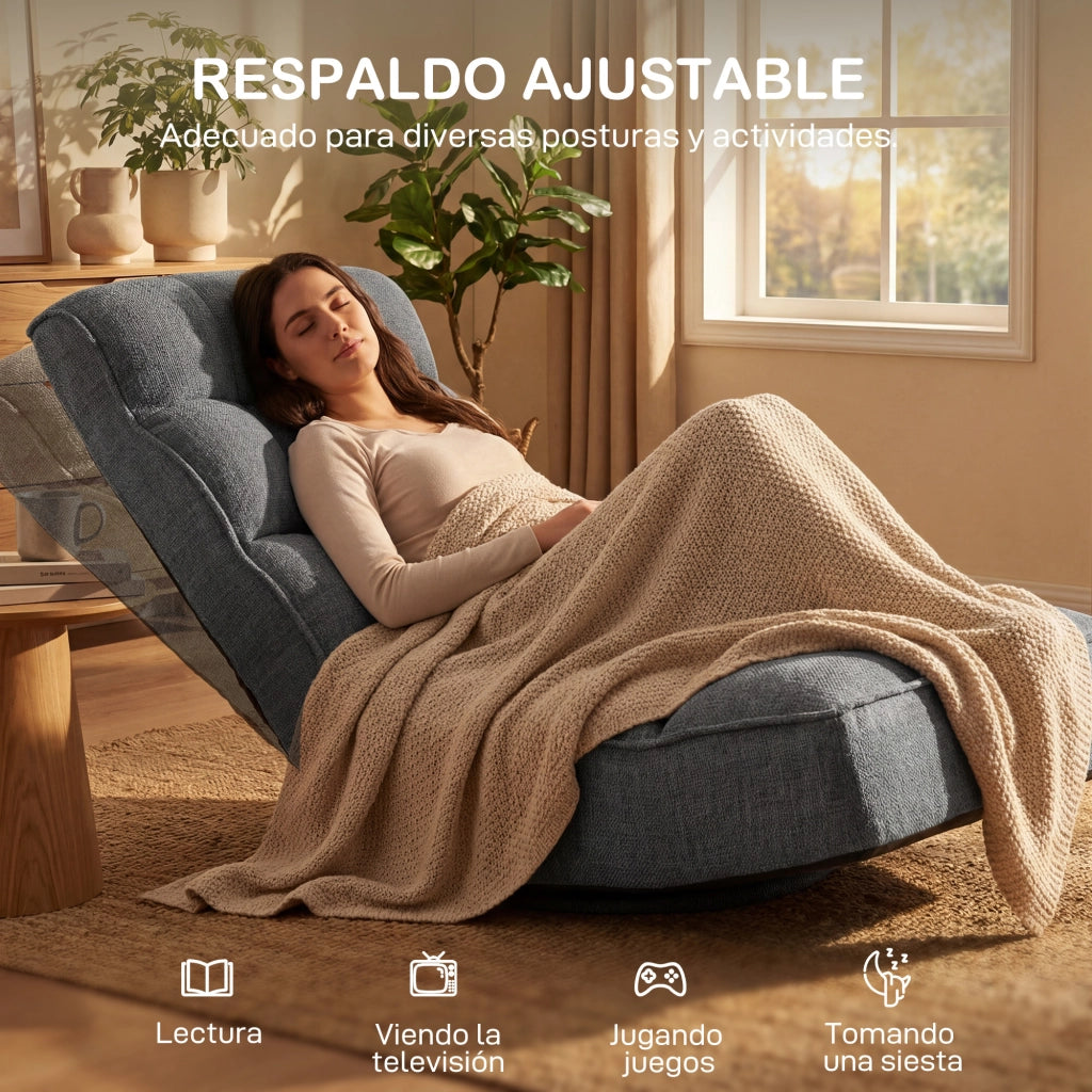 Sedia da Lettura Pieghevole con Schienale Regolabile ¨C Minimal ¨C Grigio 58x107x79 cm