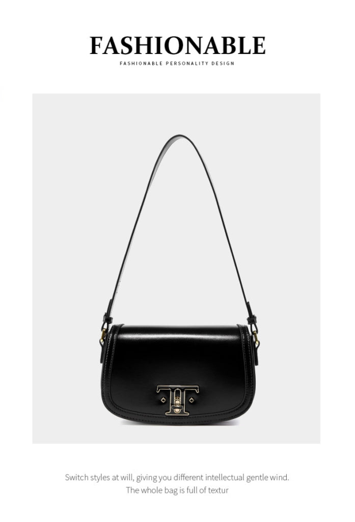 Borsa a tracolla da donna in vera pelle nera