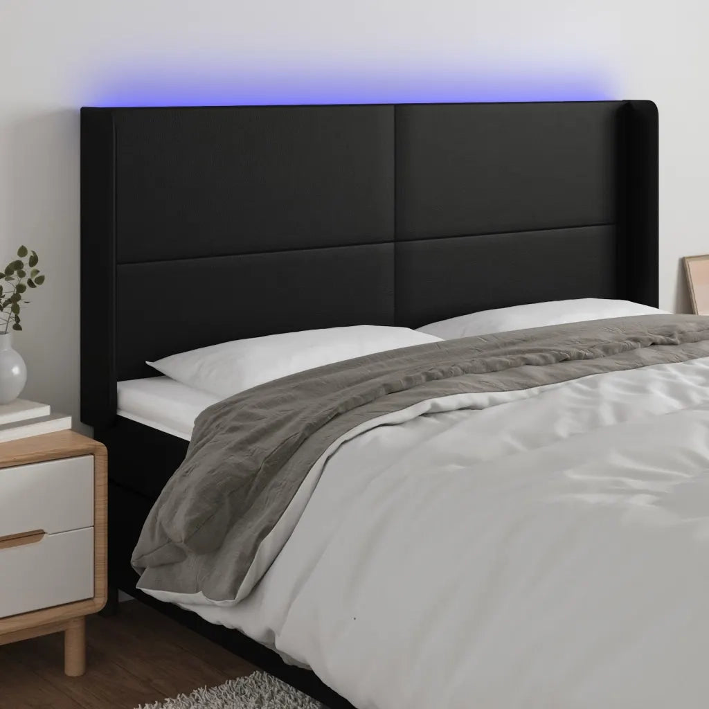 Testiera | Testata a LED Nera 203x16x118/128 cm in Similpelle